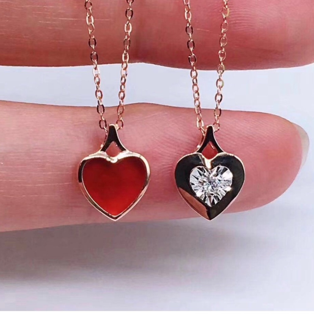 ❤️ 18k Rose gold Red Agate Heart Diamond Necklace